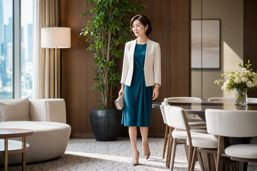 ジャケットとワンピースを組み合わせた仕事服