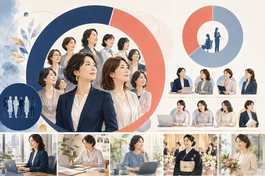 回答者の年代別・職種別割合を表現したイメージ