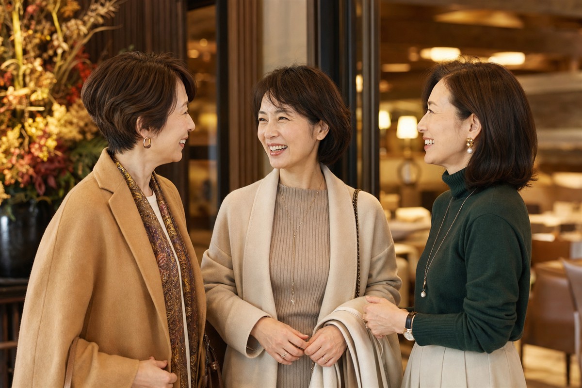 画像名:reunion-women.jpg 久しぶりの同窓会で再会する50代女性