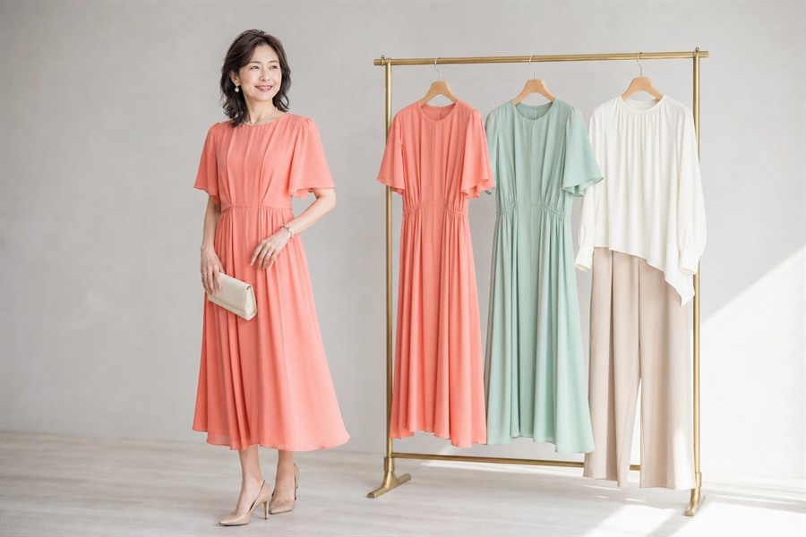 画像名:spring-summer-color.jpg 50代に似合う春夏カラーのコーデ例
