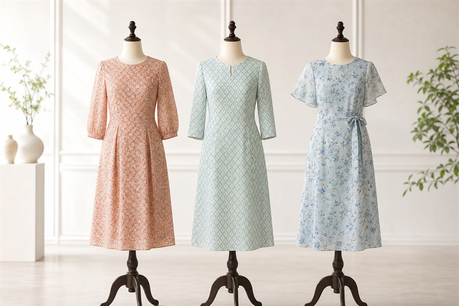 画像名:spring-summer-pattern.jpg 春夏らしい柄物ワンピースの例