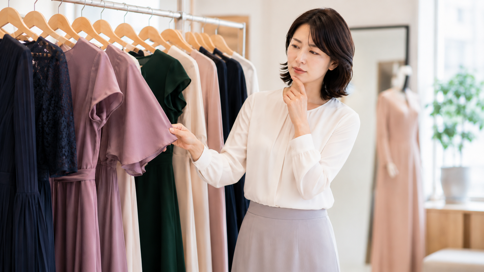 特別な日の服選びに悩む女性