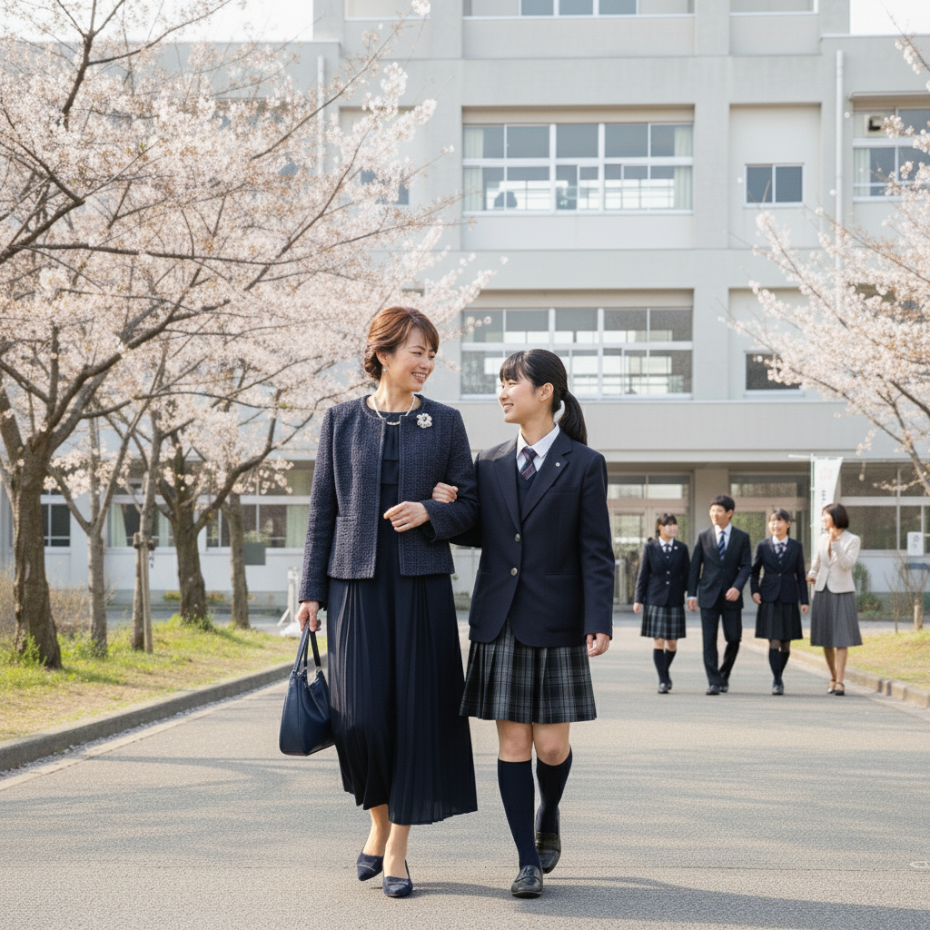 卒入学式の母娘