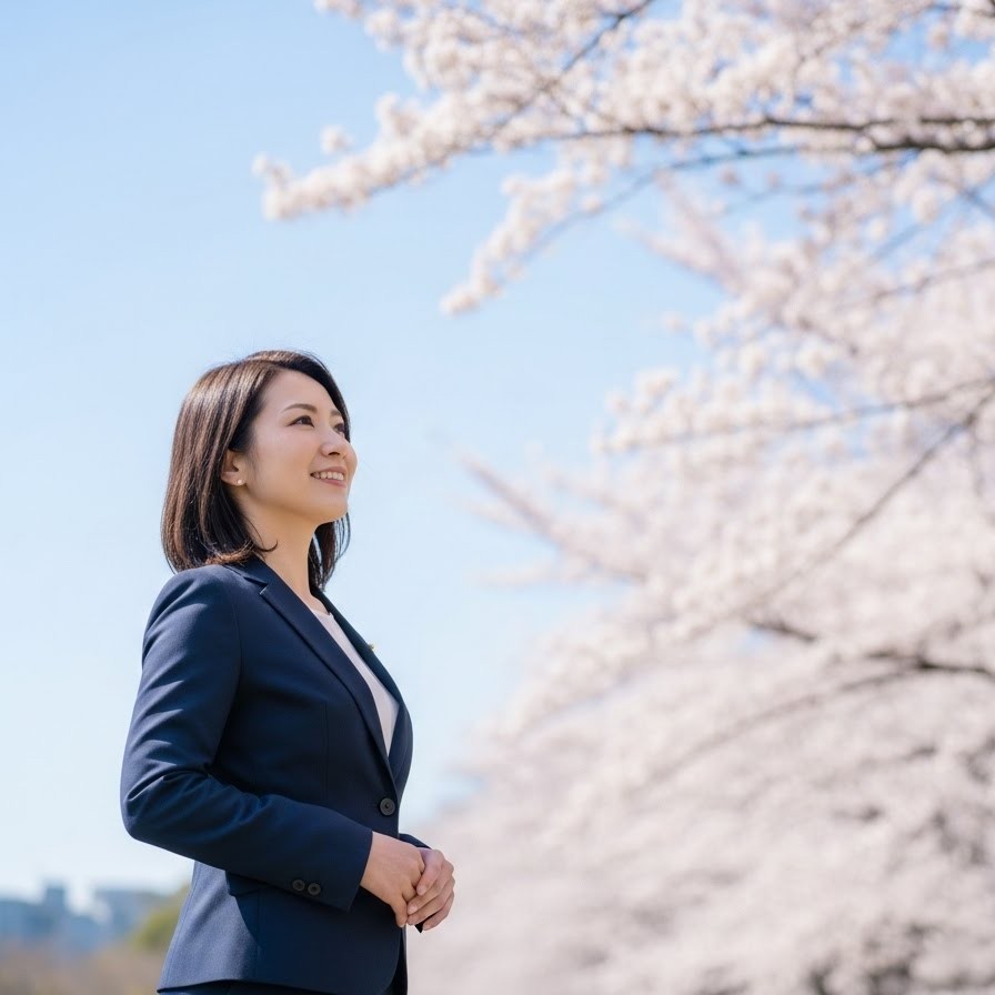 春のスーツスタイルの女性