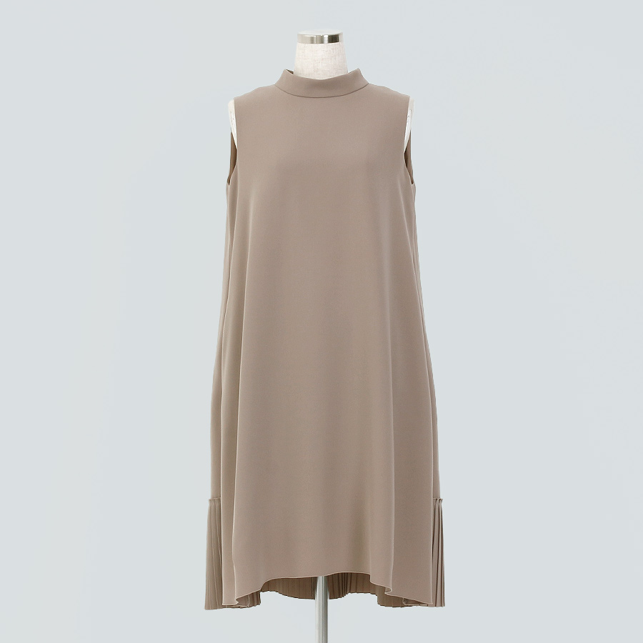 Dress 38191 ワンピース 40 ブラウン 裾プリーツ バックジップ