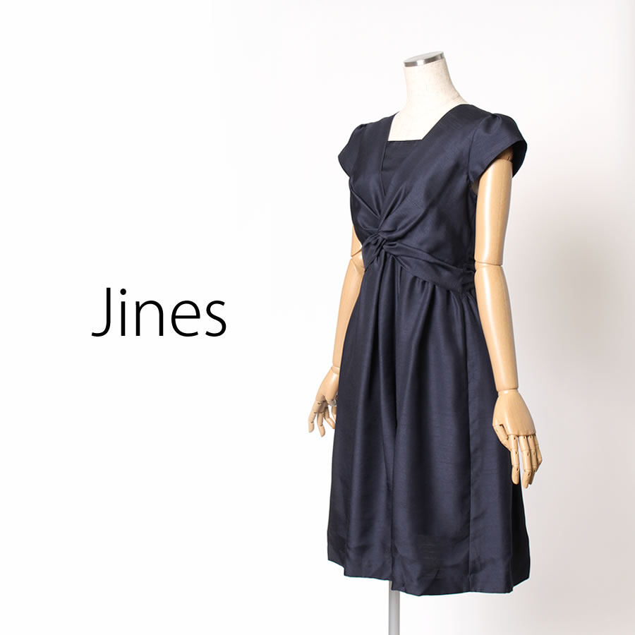 シャンタン バルーン変化 リボンベルト付き 裾2WAY  ドレス（Mサイズ / ネイビー / Jines（ジネス）） [付属品 1点：リボンベルト]