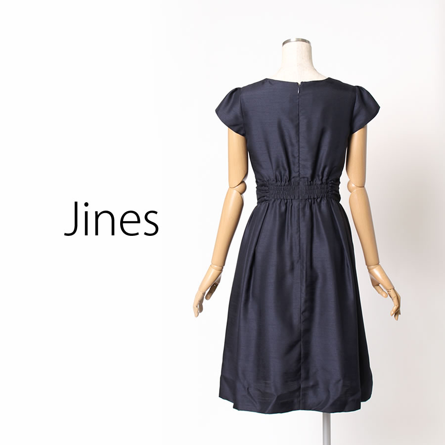シャンタン バルーン変化 リボンベルト付き 裾2WAY  ドレス（Mサイズ / ネイビー / Jines（ジネス）） [付属品 1点：リボンベルト]