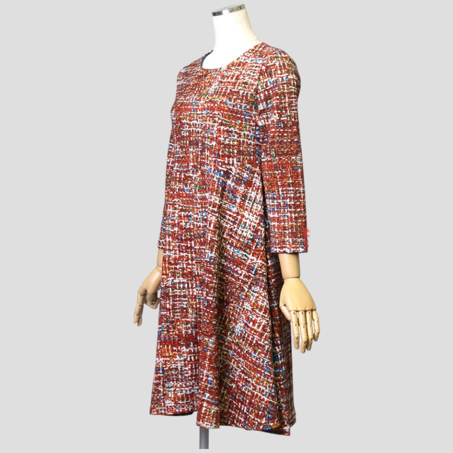 カラーツイードプリント フレアワンピース（Mサイズ / ワイン / Bou Jeloud（ブージュルード）） / 【公式】Brista（ブリス