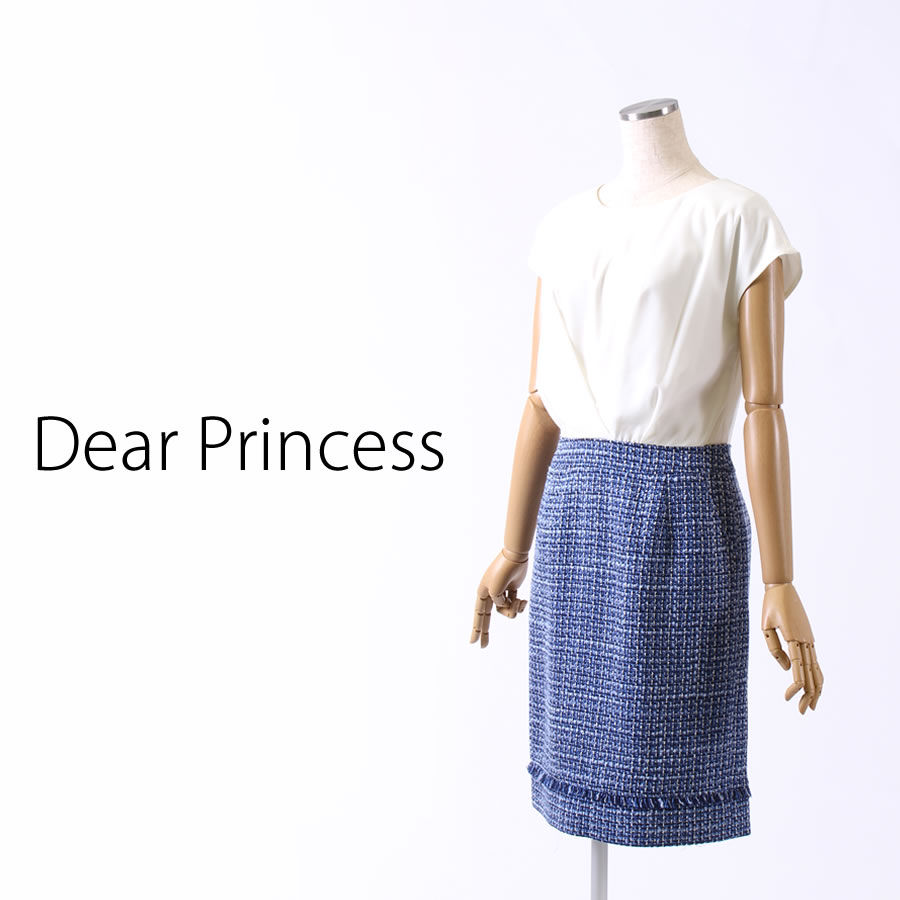ファンシー ツイード ワンピース（Mサイズ / 白×ダークブルー / Dear Princess（ディアプリンセス））