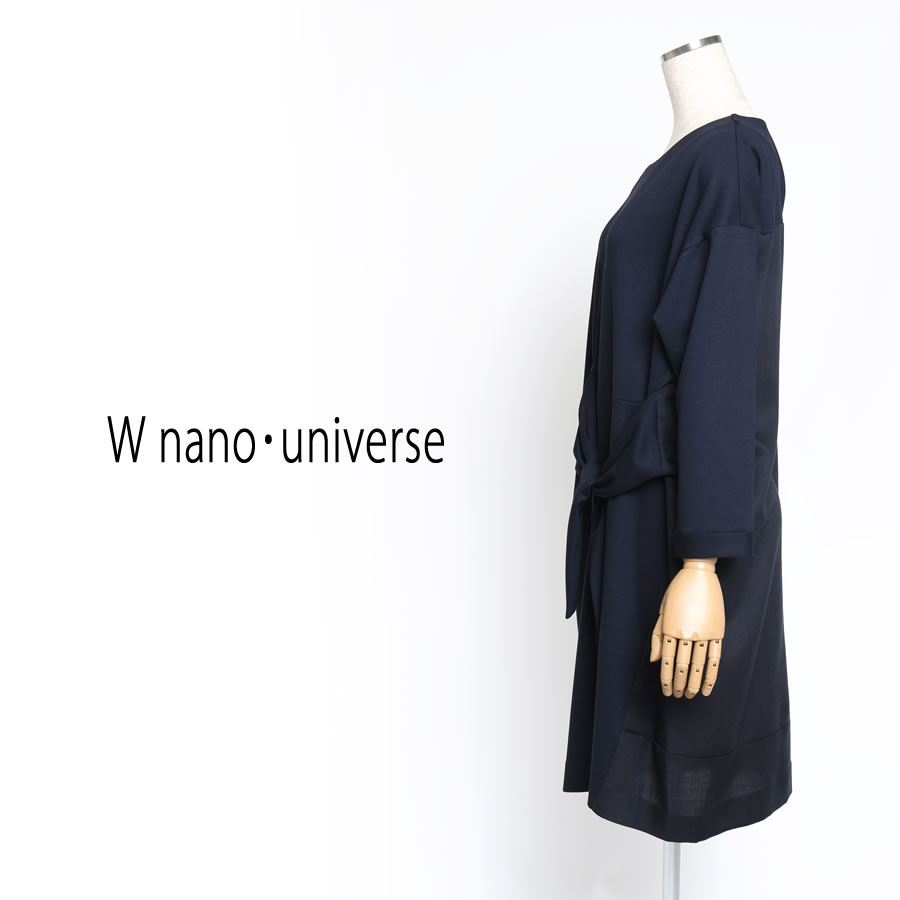 異素材 フロントリボン ワンピース（Fサイズ / ネイビー / nano･universe（ ウィメンズ ナノユニバース））