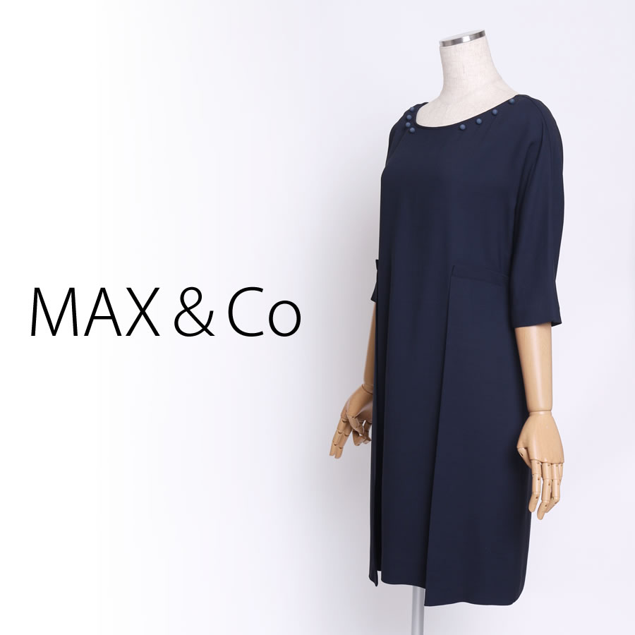 ビスコースレイヤード五分袖ドレス（Lサイズ / ネイビー / MAX＆Co