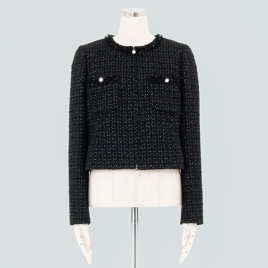 ラメツイードジップジャケット　黒