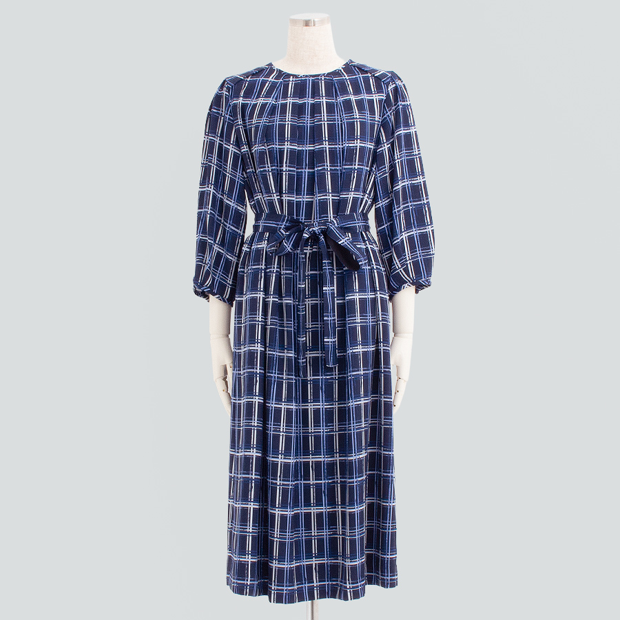 ハンドドローイングチェックタックワンピース