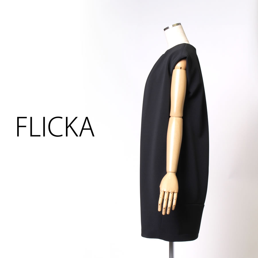 FO ジャージーフロントタック ワンピース（Fサイズ / ブラック / FLICKA（フリッカ））