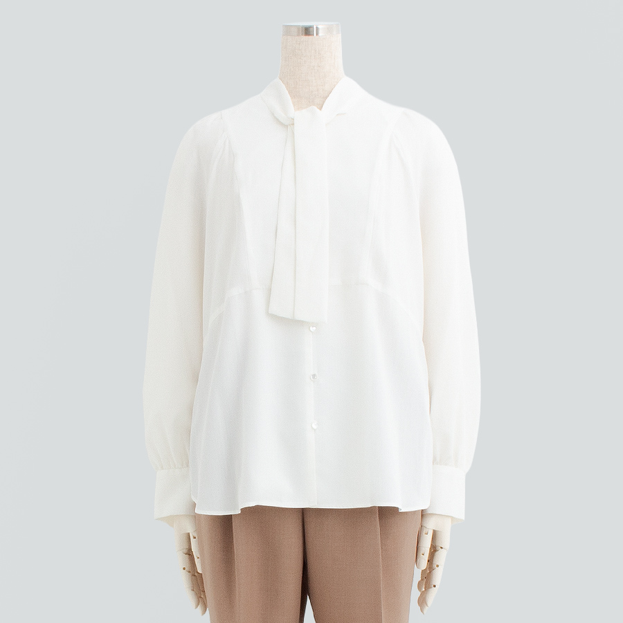 リボンタイロングブラウス