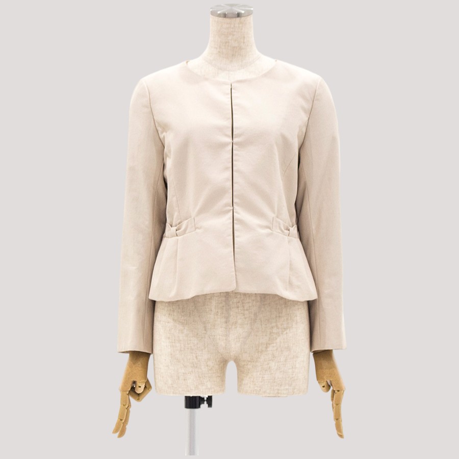 グログランノーカラージャケット（Lサイズ / ライトベージュ / Couture Brooch（クチュールブローチ））