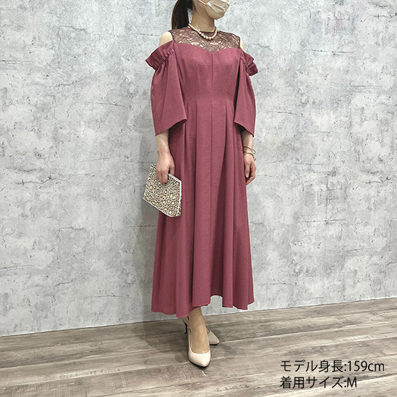 Open Shoulder Lace Dress（Mサイズ / ピンク / Arobe（アローブ））