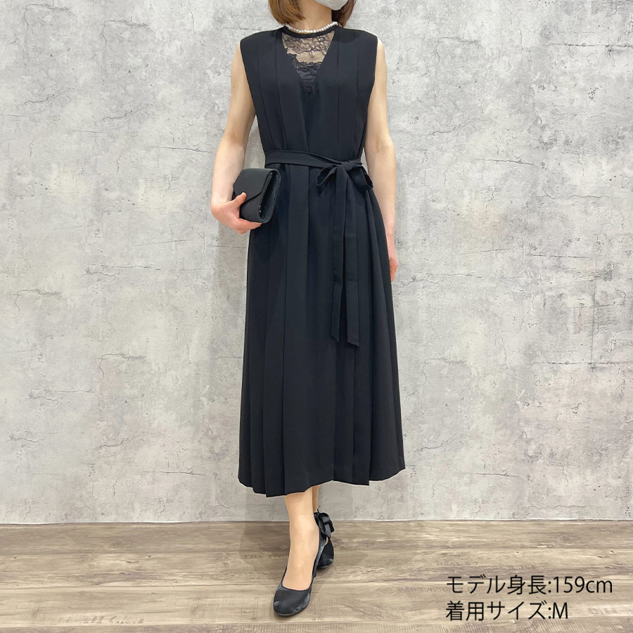 【新入荷】Lace Pleats Dress（Mサイズ / ブラック / Arobe（アローブ）） [付属品 1点：リボン]