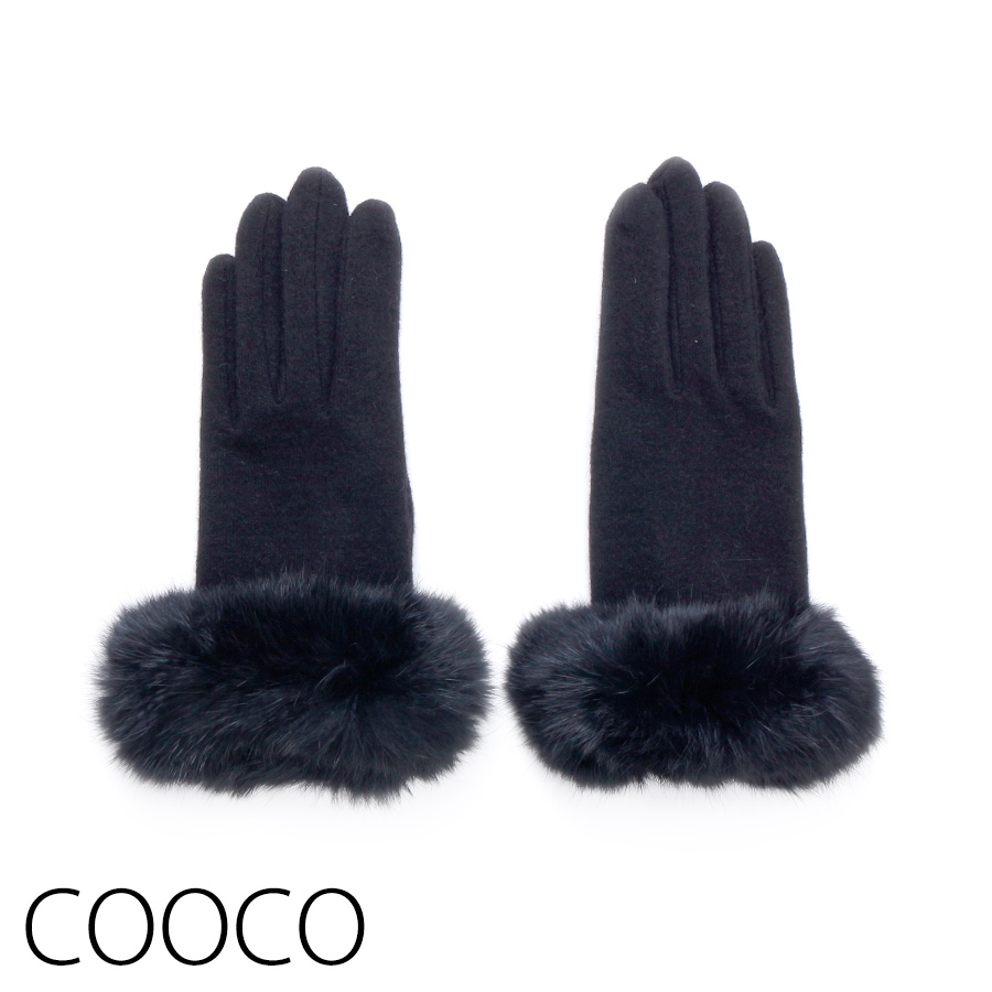 【SALE】プレーンファー手袋（Fサイズ / ブラック / COOCO（クーコ））