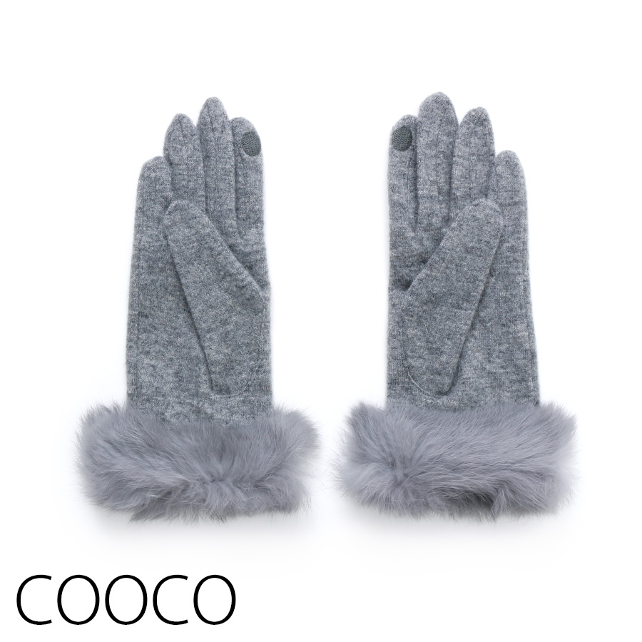 【SALE】プレーンファー手袋（Fサイズ / グレー / COOCO（クーコ））
