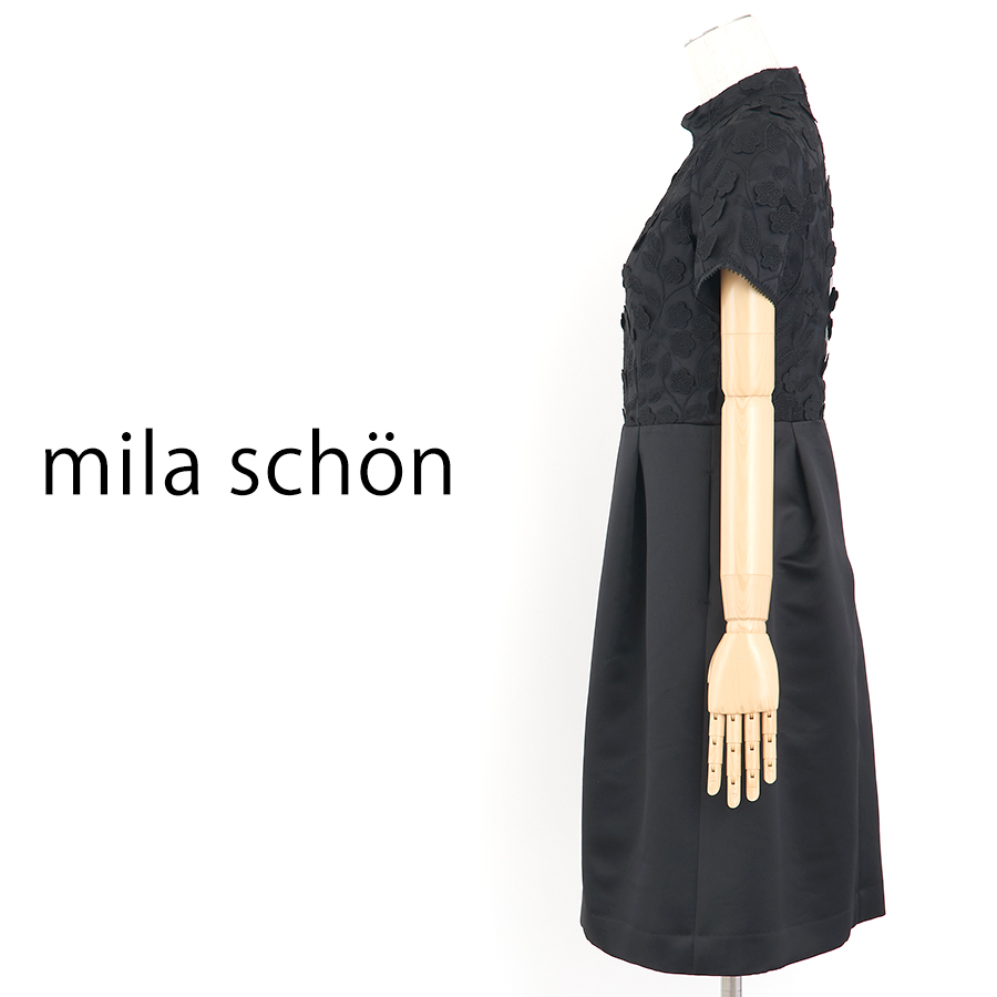 フラワー刺繍ワンピース（Mサイズ / ブラック / mila schon（ミラ・ショーン））
