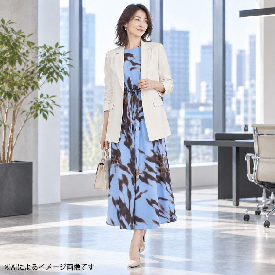 初回レンタル】アートフラワープリントワンピース（Lサイズ / ブルー