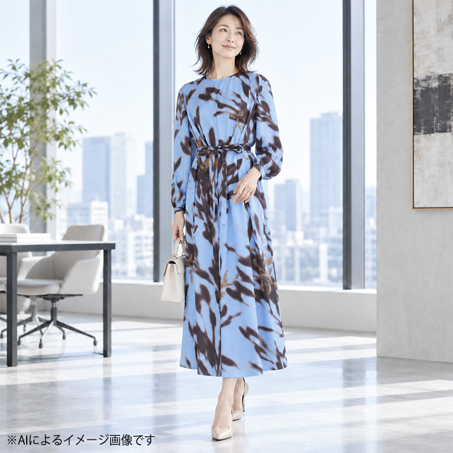初回レンタル】アートフラワープリントワンピース（Lサイズ / ブルー