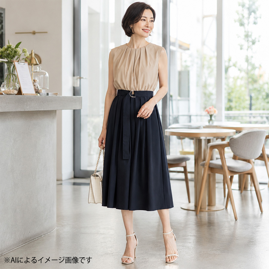 ノースリーブワンピースと夏ジャケットの二部構成コーデ