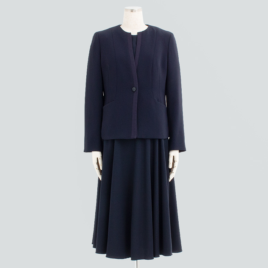 カラーレス トリミングジャケット＆セパレート風 切り替えフレアワンピース