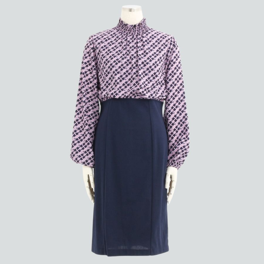 幾何学プリント切替ワンピース