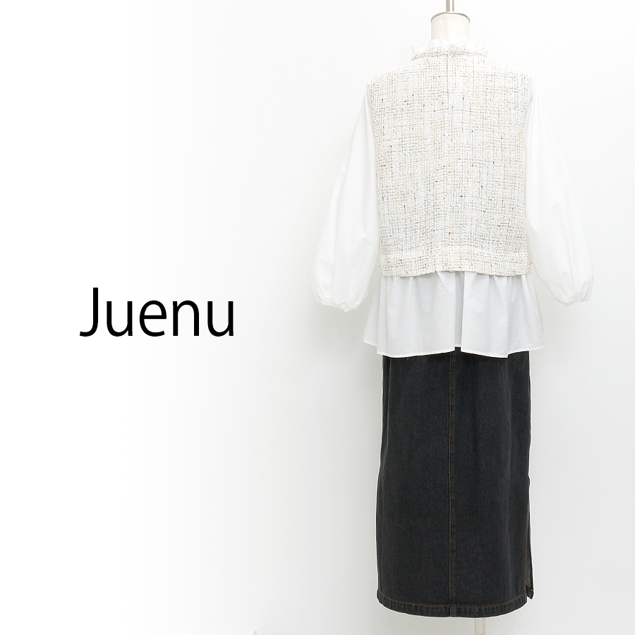 ドッキングツイードシャツ＋デニムスカート（Mサイズ / オフホワイト×ブラック / Juenu（ジュエーヌ））