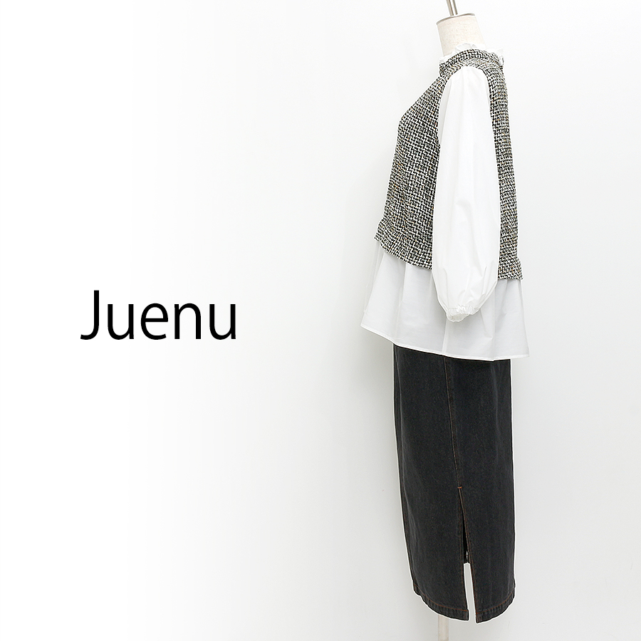ドッキングツイードシャツ＋デニムスカート（Mサイズ / ブラック / Juenu（ジュエーヌ））