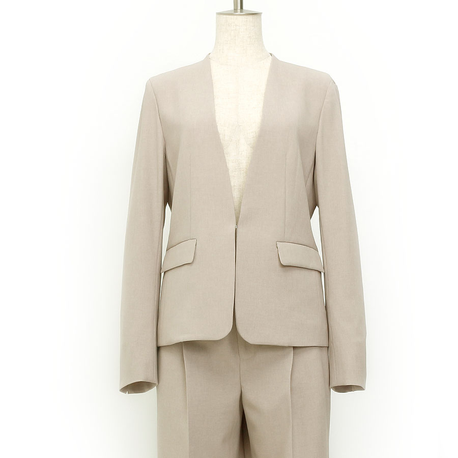 リネン調ノーカラージャケットパンツスーツ（Mサイズ / ベージュ / WHITE JOOLA（ホワイトジョーラ））