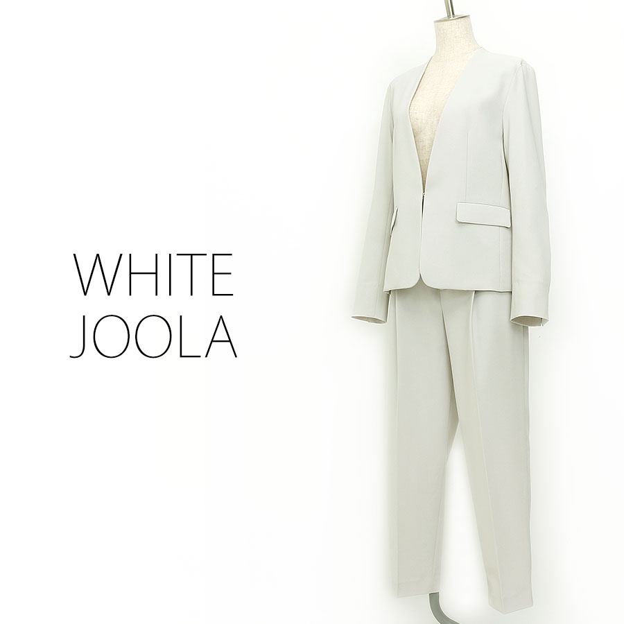 リネン調ノーカラージャケットパンツスーツ（Lサイズ / ライトグレー / WHITE JOOLA（ホワイトジョーラ））