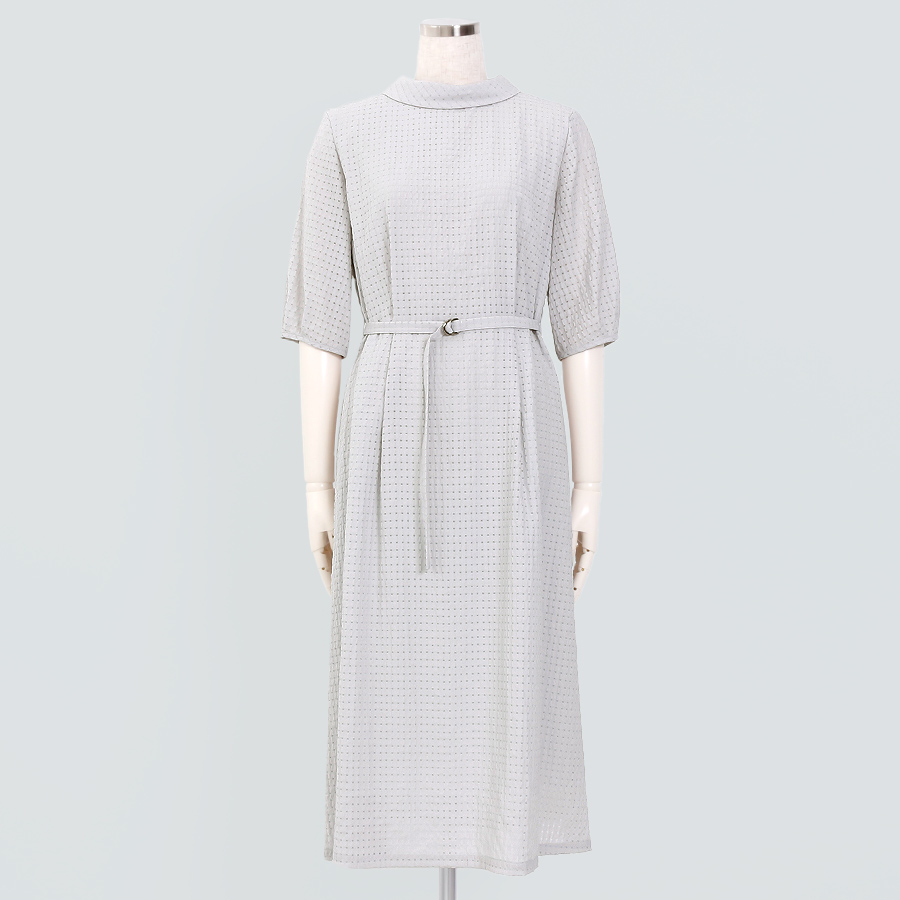 シアーチェックN　ワンピース　グレー