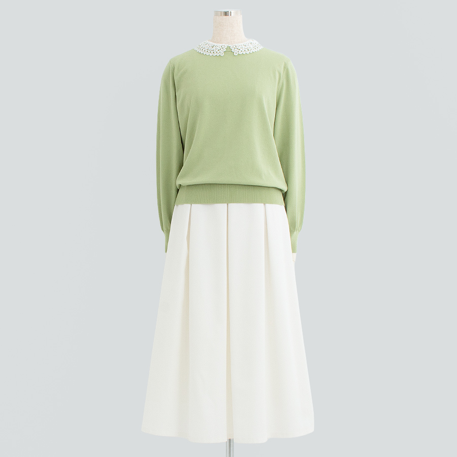 襟取り外し可能カラーコットンニット＆フレアスカート